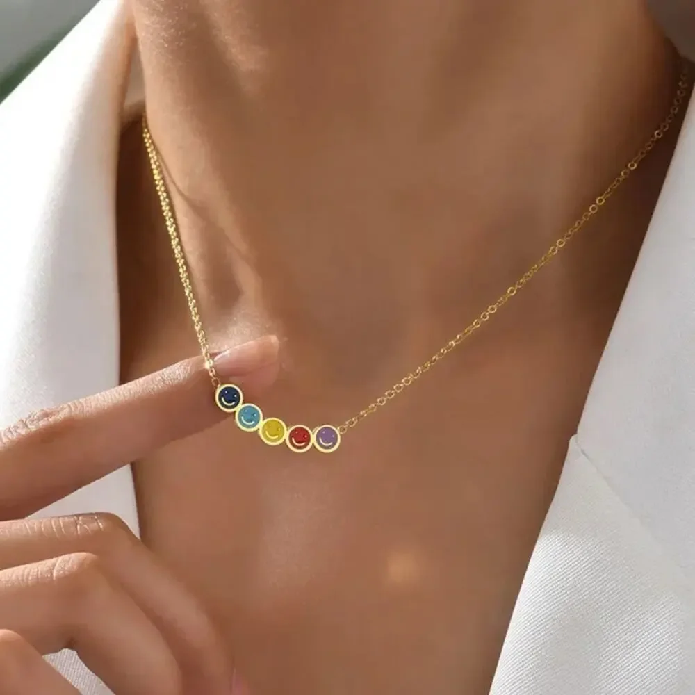 NEW 18K yellow gold plated smile face colorful necklace jewelry B21B